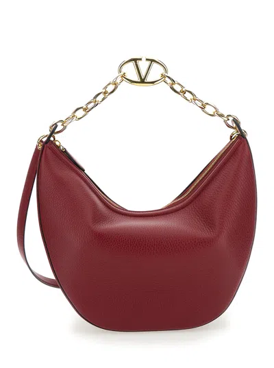 Valentino Garavani 'vlogo Moon' Bordeaux Hobo Shoulder Bag In Grainy Leather Woman In Multicolor