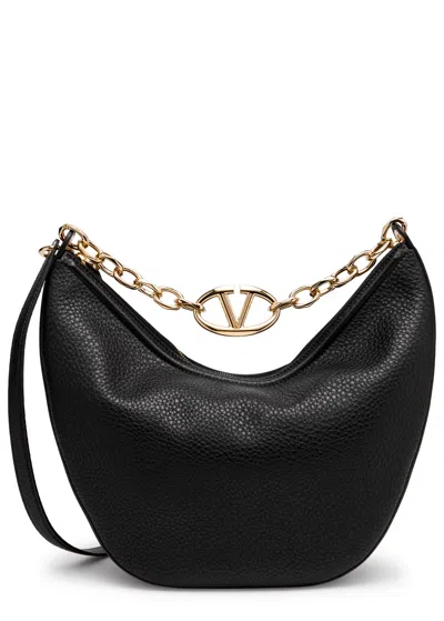 Valentino Garavani Vlogo Moon Medium Grained Leather Shoulder Bag In Grey