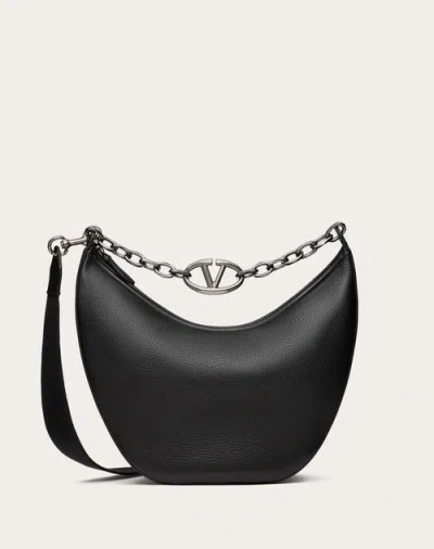 Valentino Garavani Vlogo Moon Medium Grainy Calfskin Hobo Bag With Chain In Noir