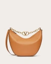 Valentino Garavani Vlogo Moon Medium Grainy Calfskin Hobo Bag With Chain Woman Almond Uni In Blue