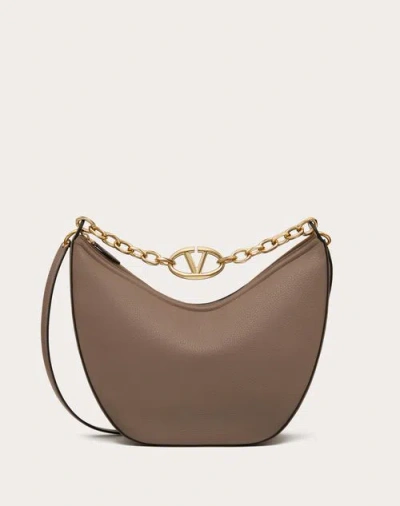 Valentino Garavani Vlogo Moon Medium Grainy Calfskin Hobo Bag With Chain Woman Clay Uni In Black