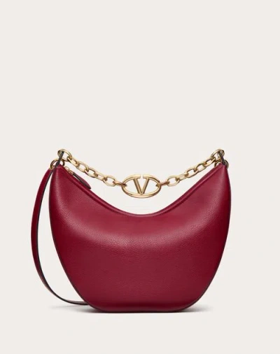 Valentino Garavani Vlogo Moon Medium Grainy Calfskin Hobo Bag With Chain Woman Dark Red Uni