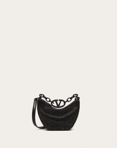 Valentino Garavani Vlogo Moon Mini Hobo Bag With Rhinestones Woman Black Uni