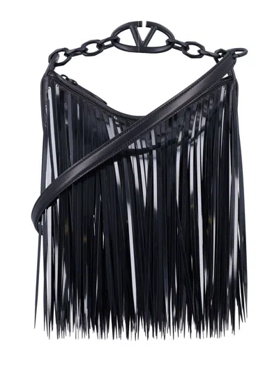 Valentino Garavani Vlogo Moon Mini Hobo Bag With Sequin Fringes In Black