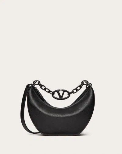 Valentino Garavani Vlogo Moon Small Hobo Bag In Grainy Calfskin With Chain Woman Black Uni