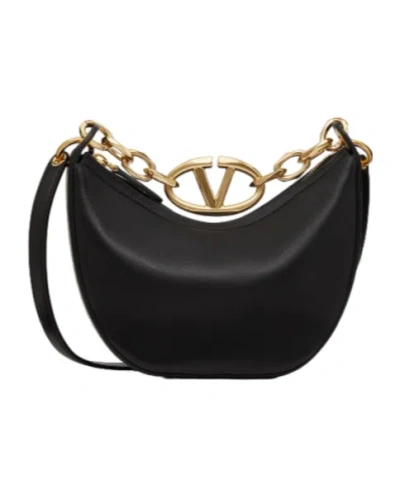 Valentino Garavani Vlogo Moon Zip-up Mini Shoulder Bag In Black