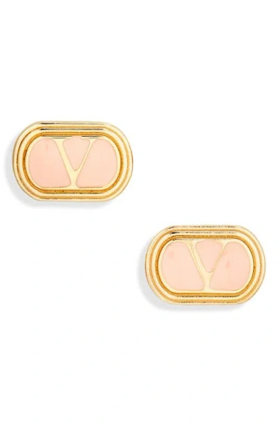 Valentino Garavani Vlogo Ovalette Enamel Stud Earrings In Gold