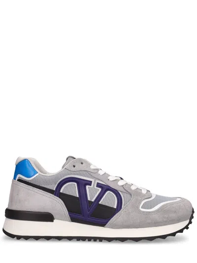 Pre-owned Valentino Garavani Vlogo Pace Men's Gray/blue Leather Sneakers