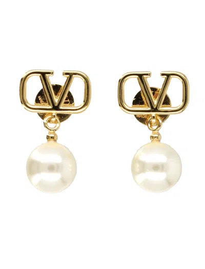 Valentino Garavani Vlogo Pearl Earrings In Gold