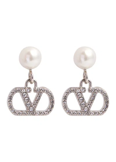 Valentino Garavani Vlogo Pearl-embellished Drop Earrings In Silver