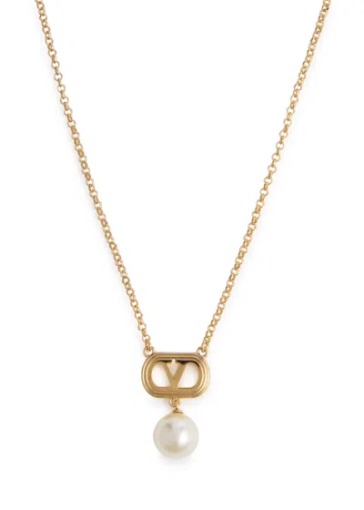 Valentino Garavani Vlogo Pearl-embellished Necklace In Gold