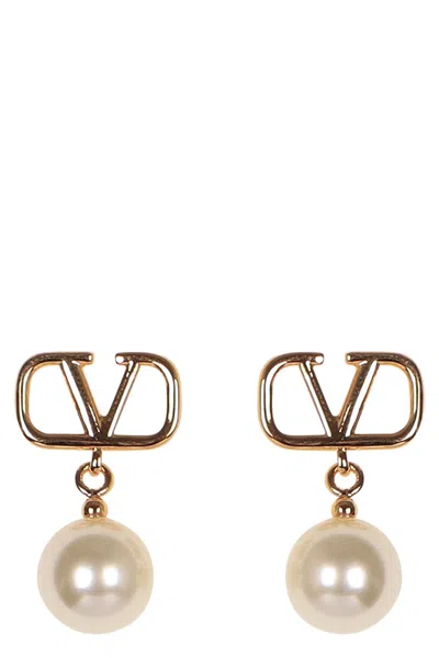 Valentino Garavani Vlogo Pearl Pendant Earrings In Gold