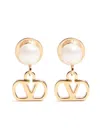 Valentino Vlogo Pearl Detail Logo Stud Earrings In Gold