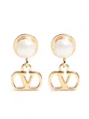 Valentino Vlogo Pearl Detail Logo Stud Earrings In Gold