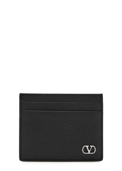 Valentino Garavani Vlogo Pebbled Leather Card Holder In Black