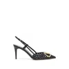 Valentino Garavani Woven Buffed Nappa Leather Pump With Ankle Strap And Logo Hardware In Black