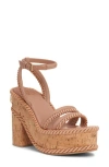 Valentino Garavani Vlogo Summerblocks Wedge Sandal In Nappa Leather And Silk Torchon 130mm Woman Ros In Rose Canelle