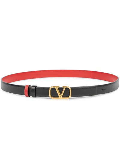 Valentino Garavani Women's Reversible Vlogo Signature Belt In Glossy Calfskin 20 Mm In Black Pure Red