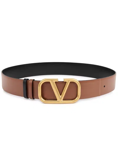 Valentino Garavani Vlogo Reversible Leather Belt In Brown