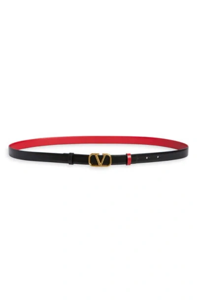 Valentino Garavani Vlogo Reversible Leather Belt In Black