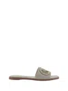 Valentino Garavani Vlogo Sandals In Light Ivory/antique Brass