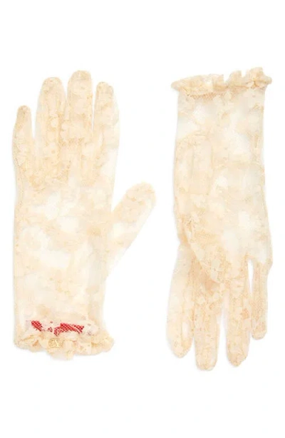 Valentino Garavani Vlogo Sheer Floral Lace Gloves In Beige