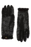 Valentino Garavani Vlogo Sheer Floral Lace Gloves In Black