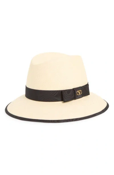 Valentino Garavani Vlogo Siganture Straw Fedora In Neutral