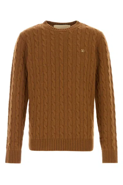 Valentino Garavani Vlogo Signature Pure Cashmere Crewneck Jumper In Brown