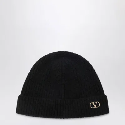 Valentino Garavani Vlogo Signature Beanie Black In Cashmere