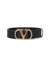 Valentino Adjustable Crocodile Embossed Belt With Gold Buckle In Black