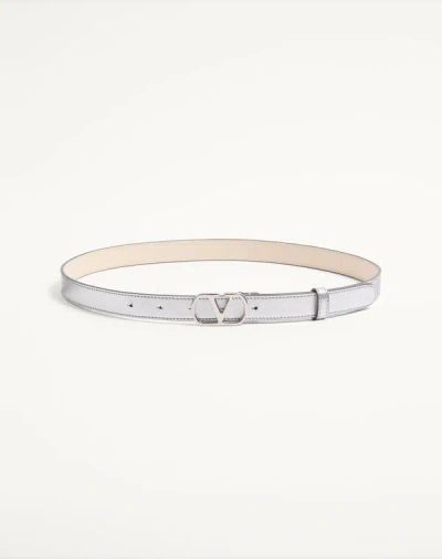 Valentino Garavani Vlogo Signature Belt In Laminated Calfskin 20 Mm Woman Silver 100