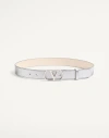 Valentino Garavani Vlogo Signature Belt In Laminated Calfskin 30 Mm Woman Silver 080 In Silver
