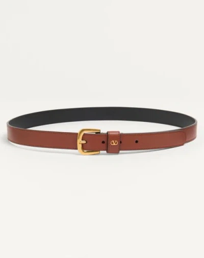 Valentino Garavani Vlogo Signature Belt In Shiny Calfskin 25 Mm In Deep Caramel