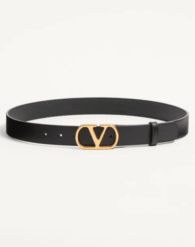 Valentino Garavani Elegant Black Leather Belt With Gold Buckle 30 Mm