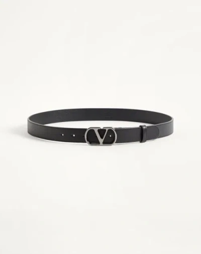 Valentino Garavani Vlogo Signature Belt In Shiny Calfskin 30 Mm In Black