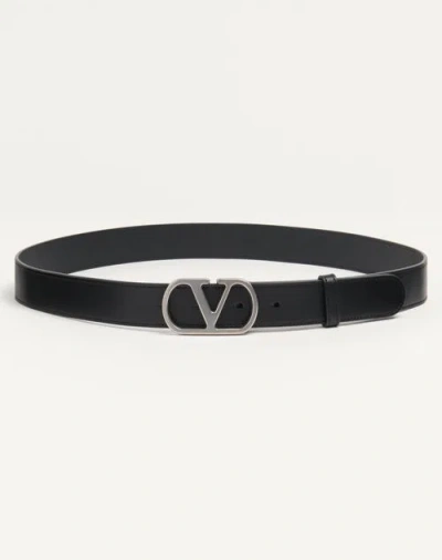 Valentino Garavani Vlogo Signature Belt In Shiny Calfskin 30 Mm In Black