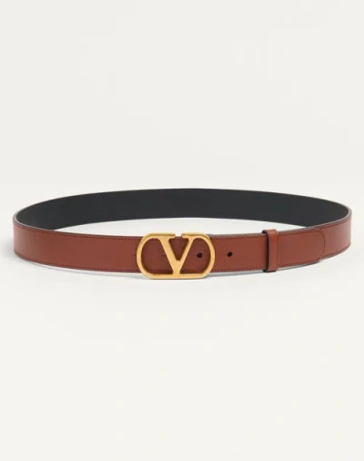 Valentino Garavani Leather Belt With Adjustable Length And Reversible In Brown