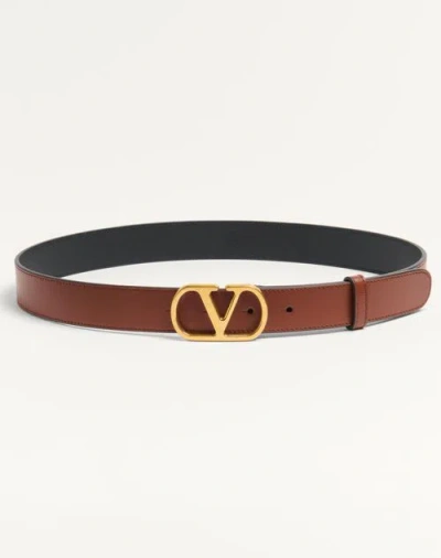 VALENTINO GARAVANI VALENTINO GARAVANI VLOGO SIGNATURE BELT IN SHINY CALFSKIN 30 MM WOMAN DEEP CARAMEL 100