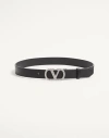 Valentino Garavani Vlogo Signature Belt In Shiny Calfskin With Crystals 30 Mm Woman Black 090 In Black