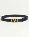Valentino 30mm Vlogo Signature Leather Belt In Black/crystal