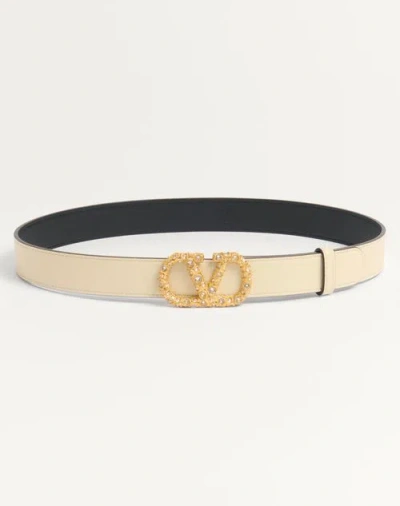 VALENTINO GARAVANI VALENTINO GARAVANI VLOGO SIGNATURE BELT IN SHINY CALFSKIN WITH CRYSTALS 30 MM WOMAN BUTTER/CRYSTAL 1