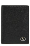 Valentino Garavani Vlogo Signature Bifold Leather Card Holder In Black