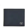 Valentino Garavani Black Wallet With Metallic Vlogo On The Front In Hammered Leather Man
