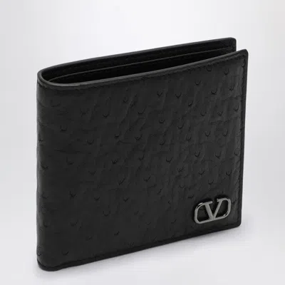 Valentino Garavani Vlogo Croc-embossed Leather Wallet In Black