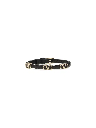 Valentino Garavani Vlogo Signature Braided Leather Bracelet In Black
