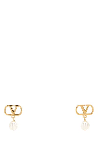 Valentino Garavani Vlogo Signature Brass Earrings, 2.5 Cm In Gold