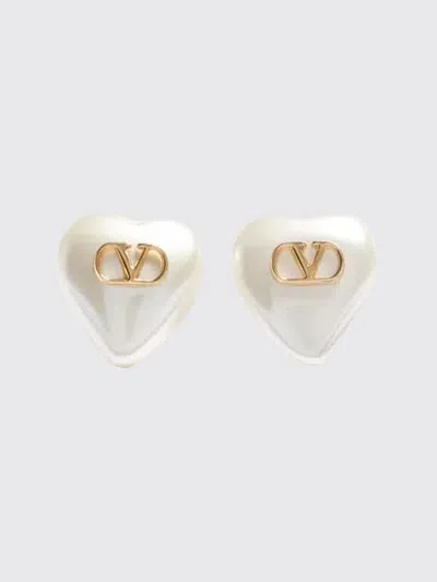 Valentino Garavani Vlogo Signature Brass Earrings With Heart Synthetic Pearls In White