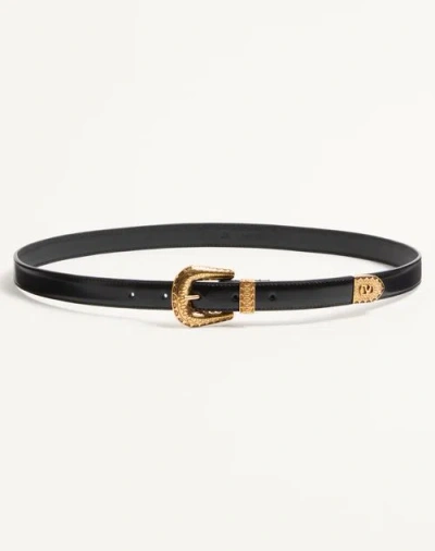 Valentino Garavani Vlogo Signature Brushed Calfskin Belt 20 Mm In Black