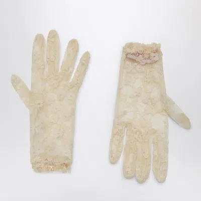 Valentino Garavani Vlogo Signature Butter-coloured Lace Gloves Women